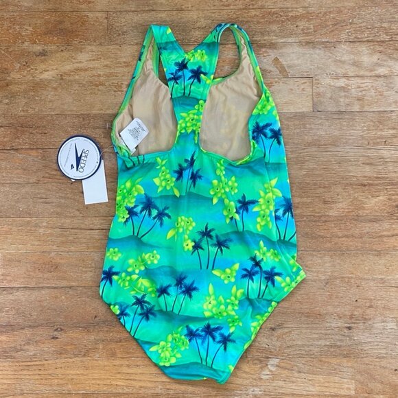SPEEDO Girls Swim Suit NWT Tropical Print Size 16 Green One Piece Racer Back - Picture 2 of 2